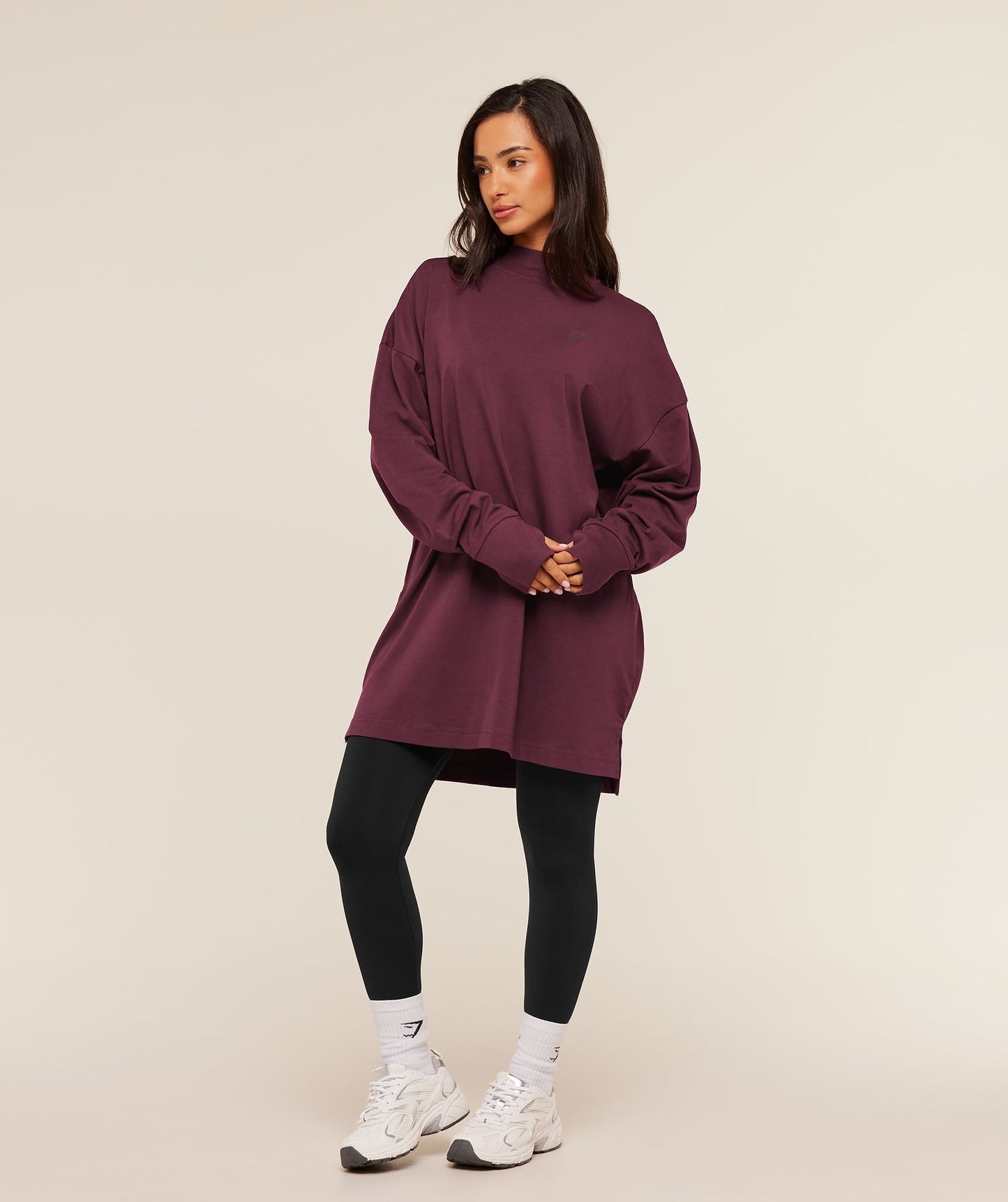 Gymshark Covered Longline Cotton Long Sleeve Top - GS Impact Burgundy