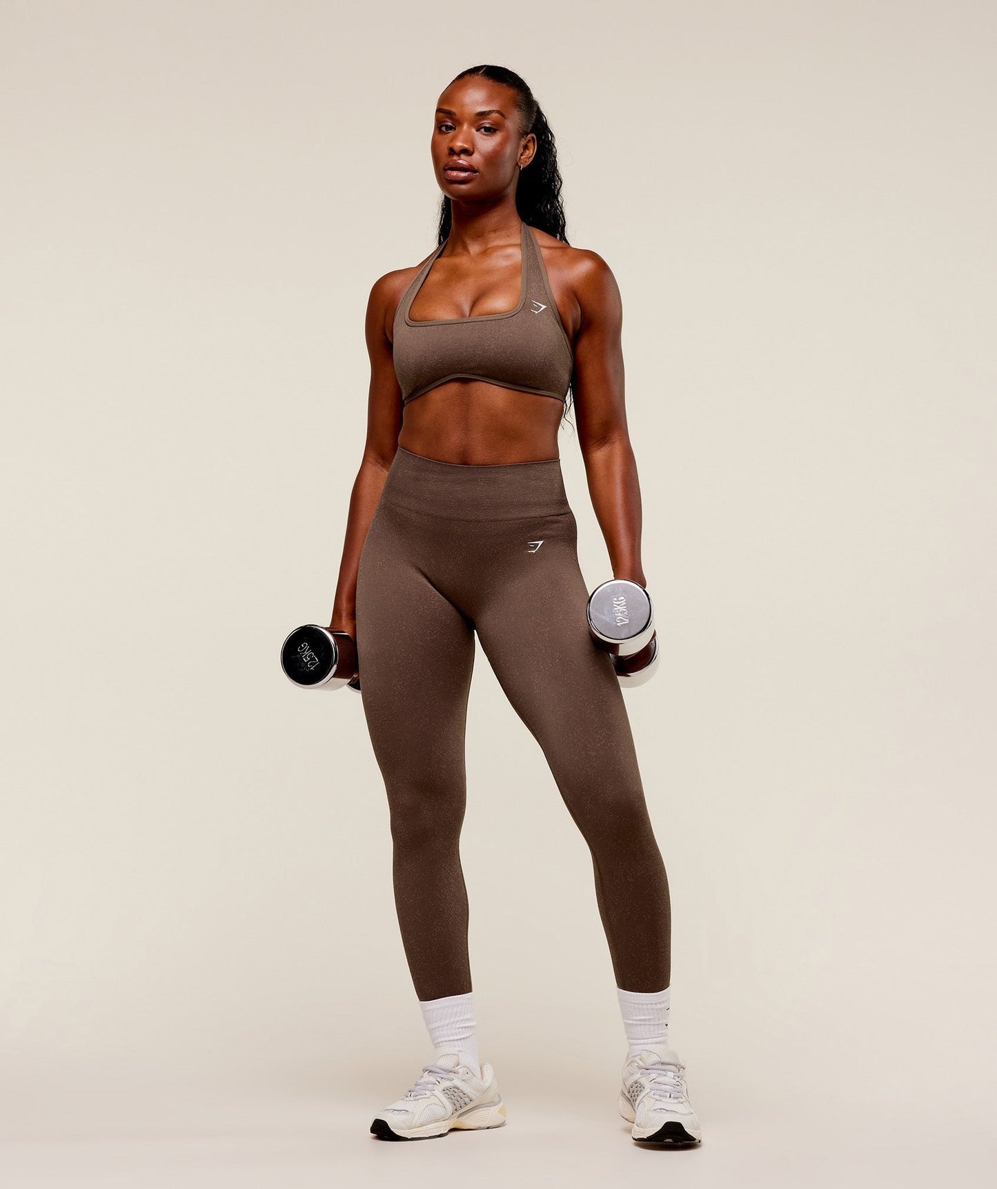 Gymshark Adapt Fleck x Whitney Halterneck Sports Bra - Soft Brown/Chestnut Pink