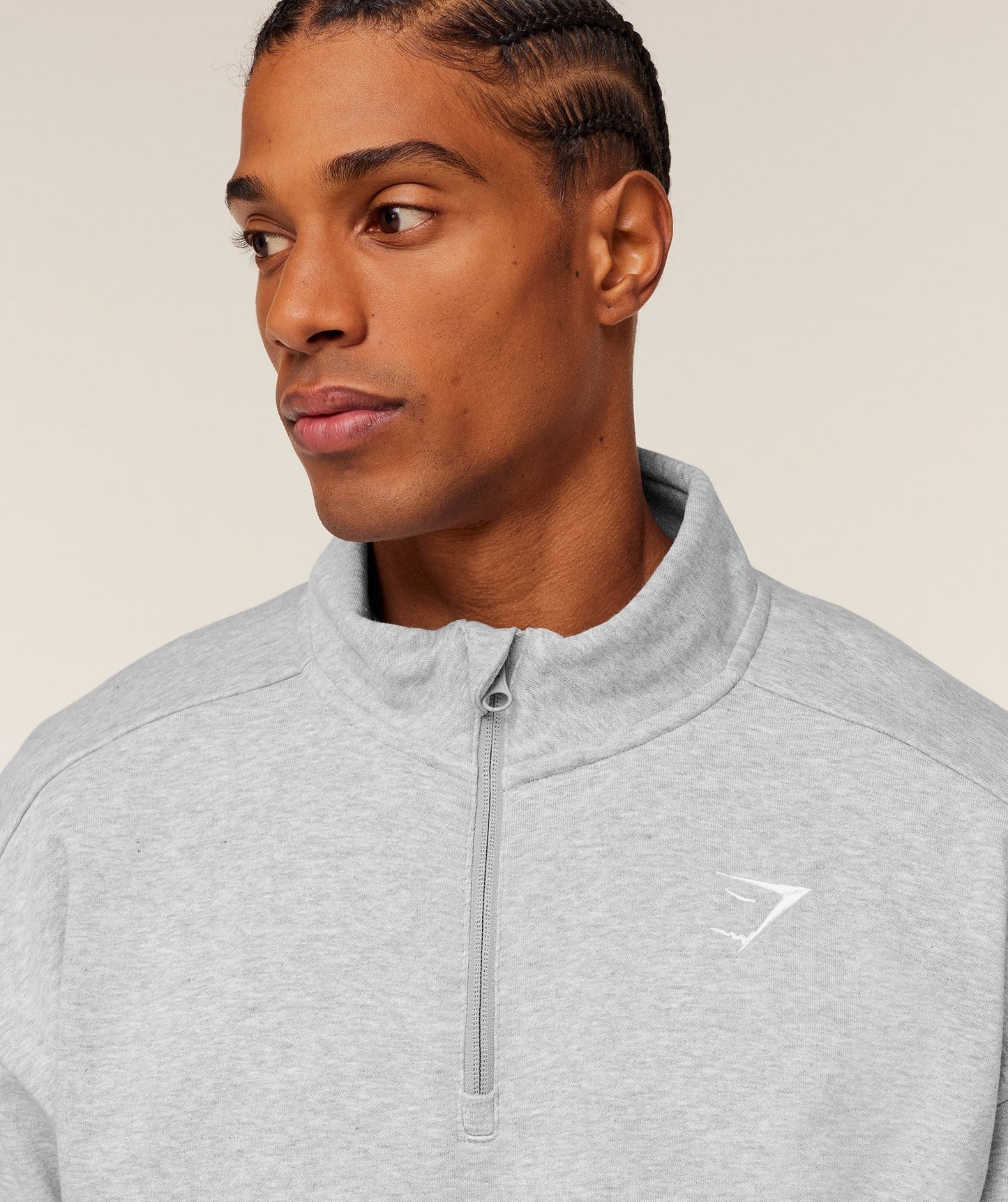 Gymshark Crest Oversized 1/4 Zip - Light Grey Core Marl