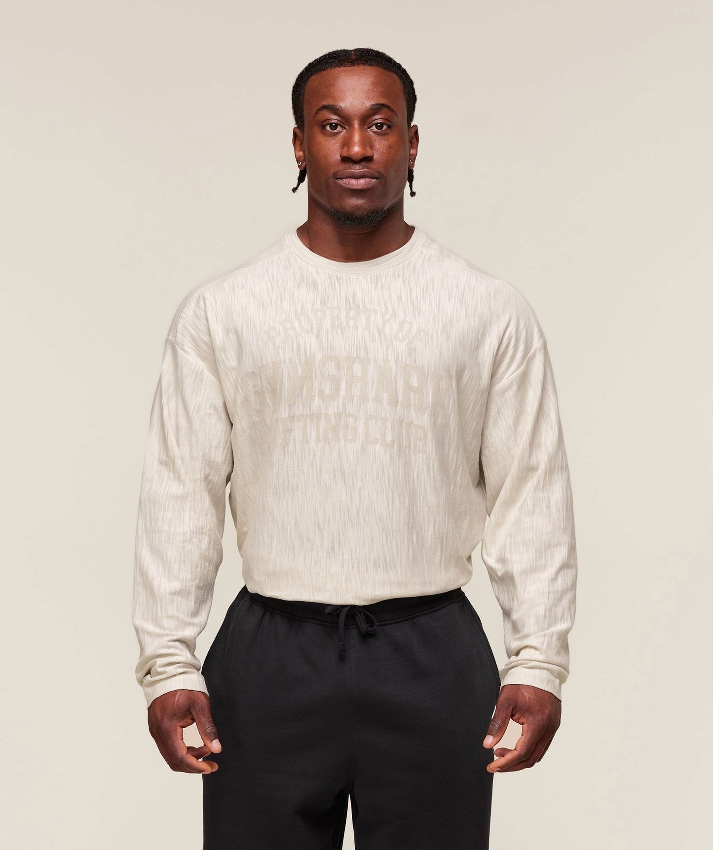 Gymshark Lightweight Slub Textured Lifting Authenticator OS LS T-shirt - Oat White