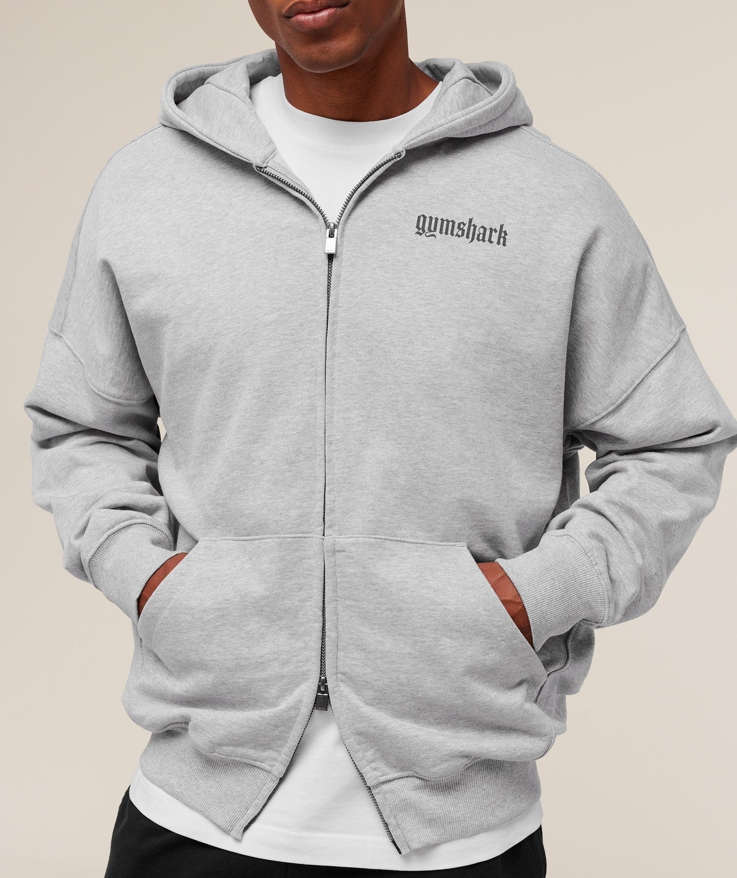 Gymshark Olde English Zip Up Hoodie - Soft Grey Marl