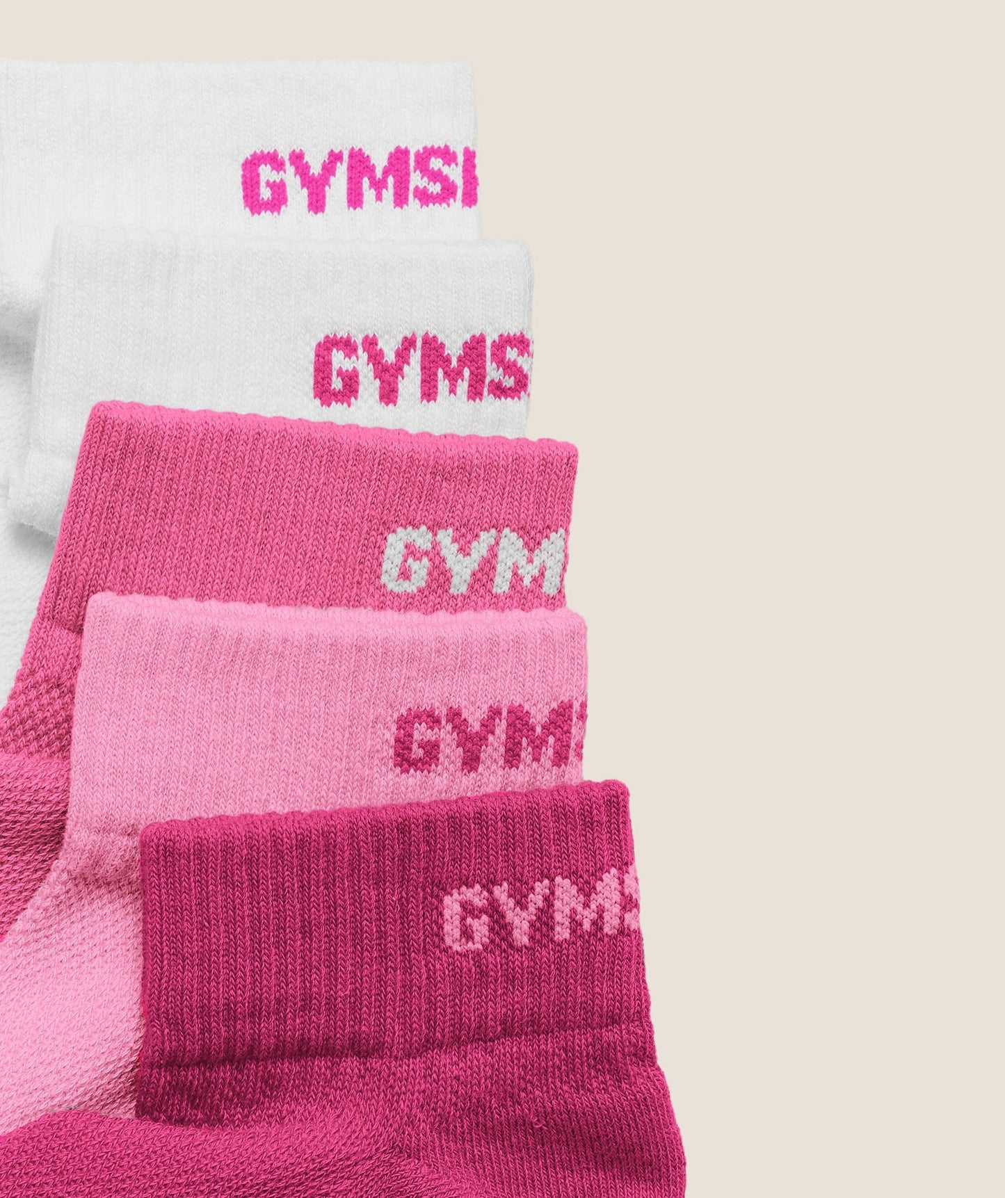 Gymshark Quarter Socks 5pk - Electric Pink/Super-Set Pink/Focus Pink/White