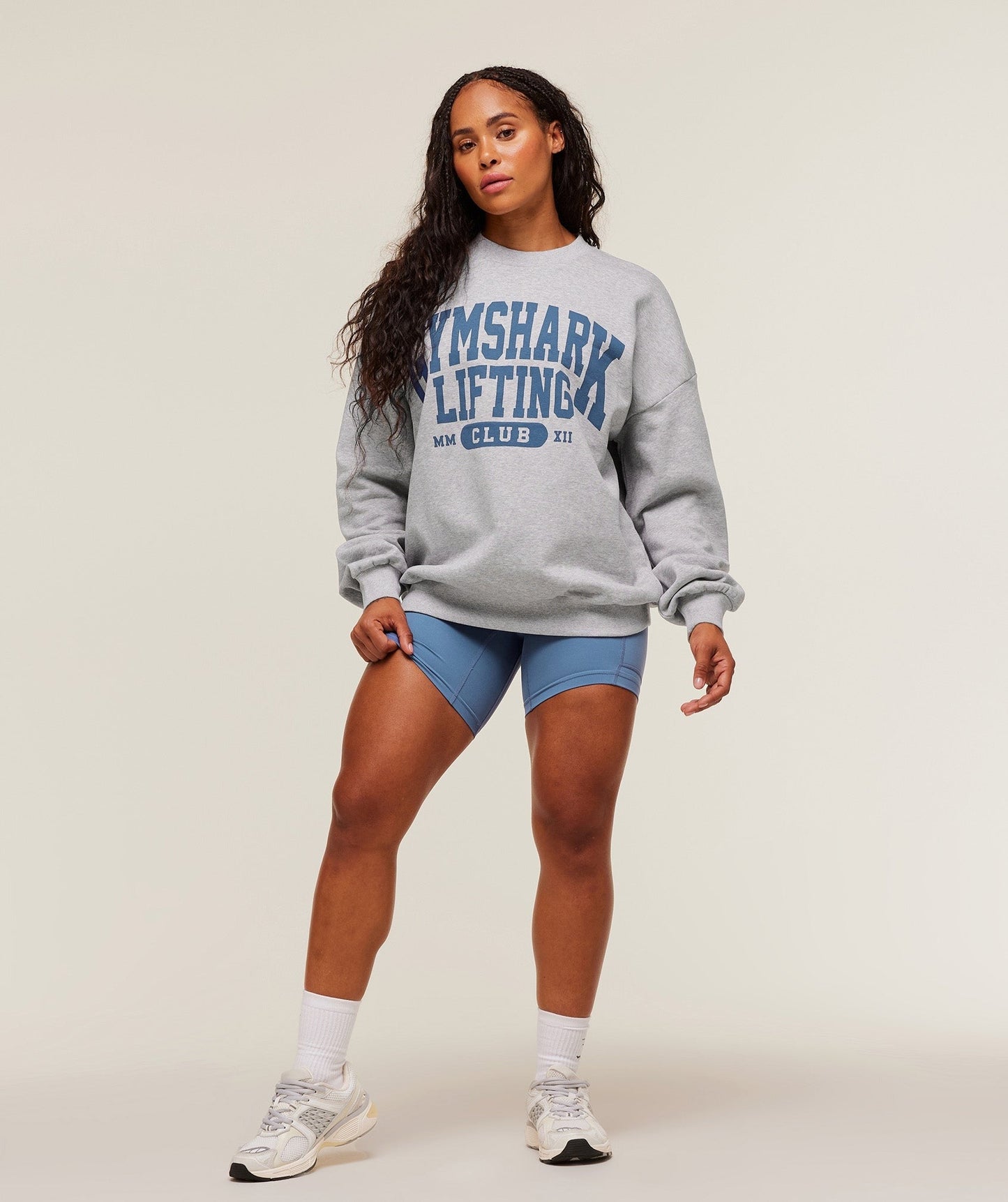 Gymshark Lifting Club Graphic Oversized Crew Neck - Light Grey Core Marl