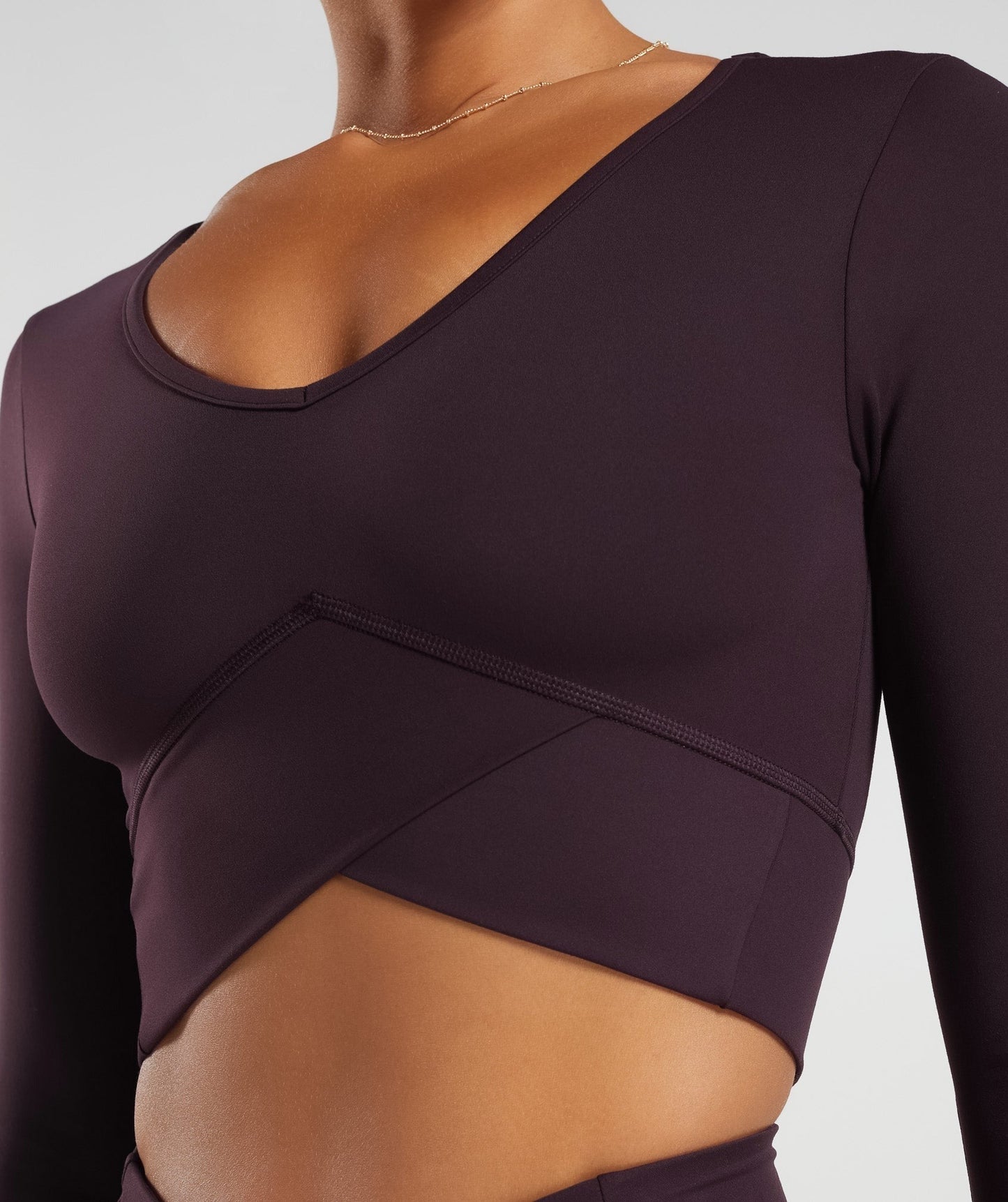Gymshark Crossover Long Sleeve Crop Top - Plum Brown