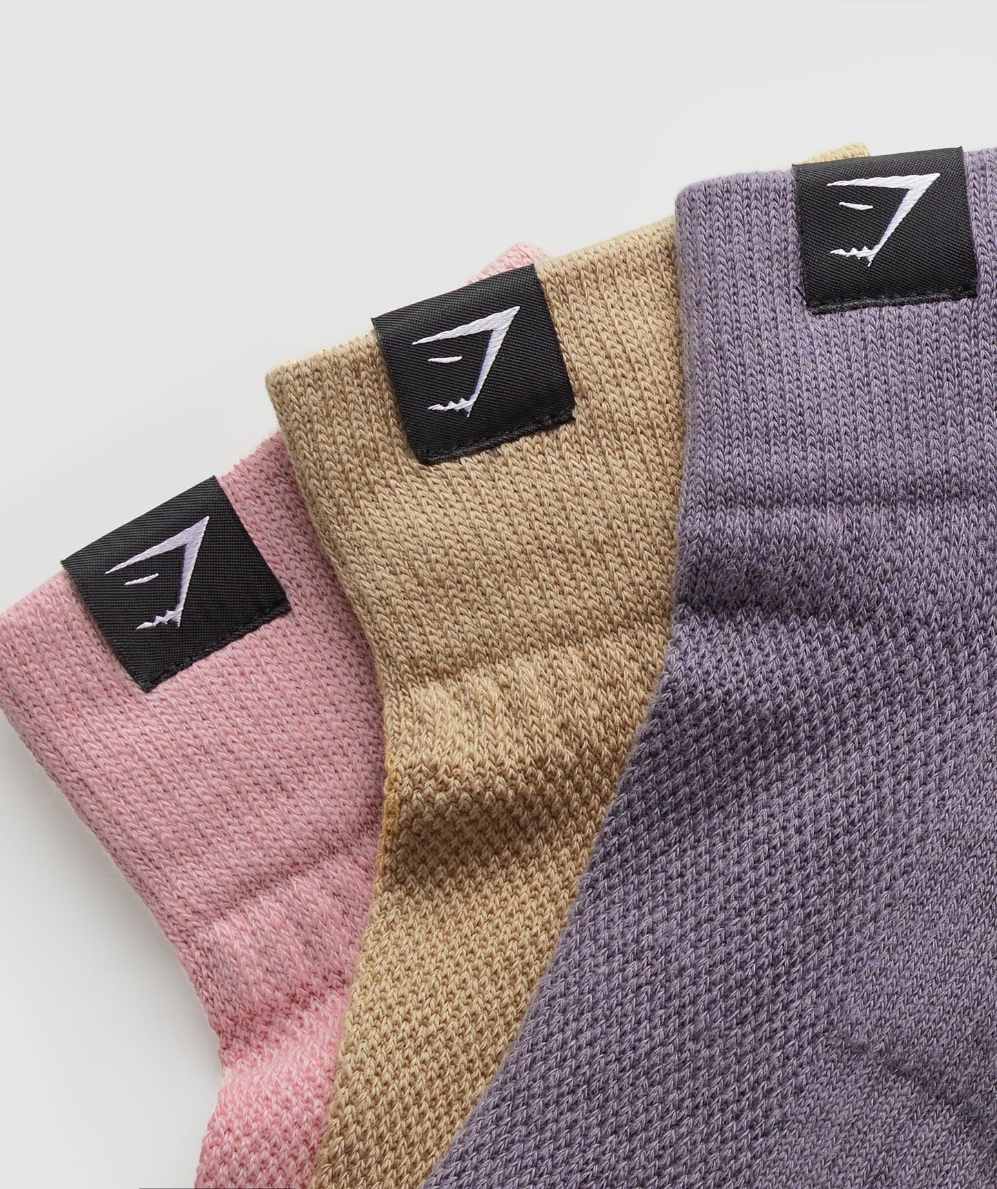 Gymshark Woven Tab Quarter Socks 3pk - Light Pink/Sand Beige/Fog Purple