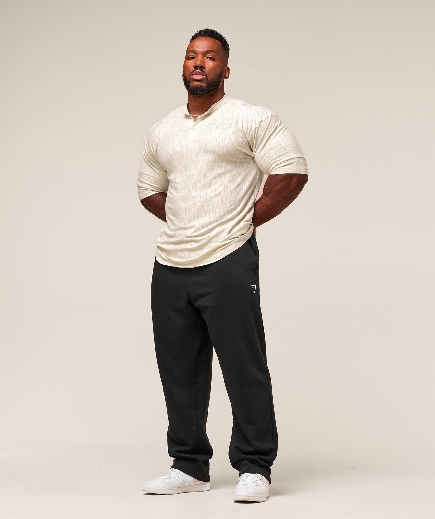 Gymshark Lightweight Slub Textured 3/4 Henley - Oat White