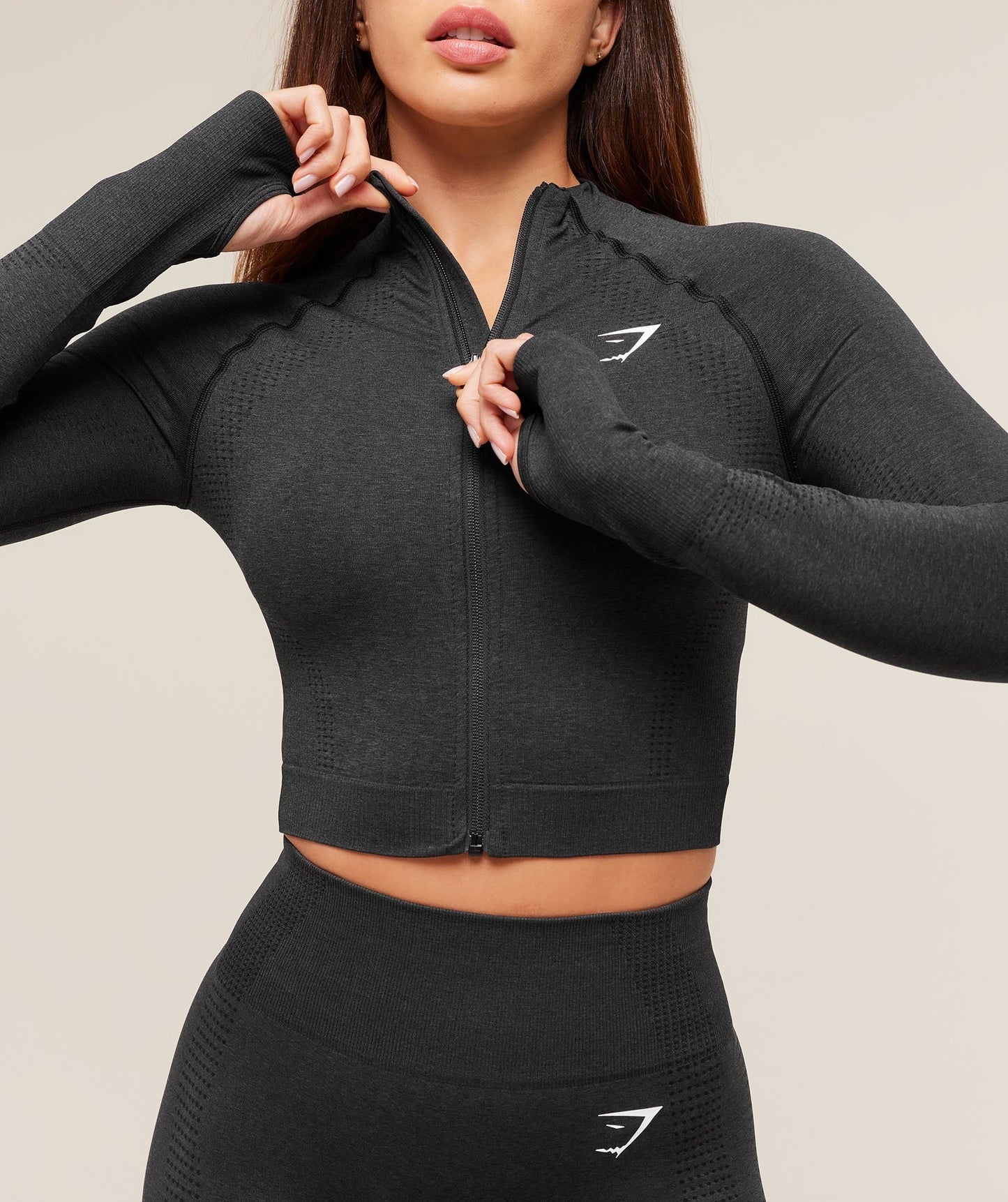 Gymshark Vital Seamless Midi Zip 2.0 Pullover - Black Marl