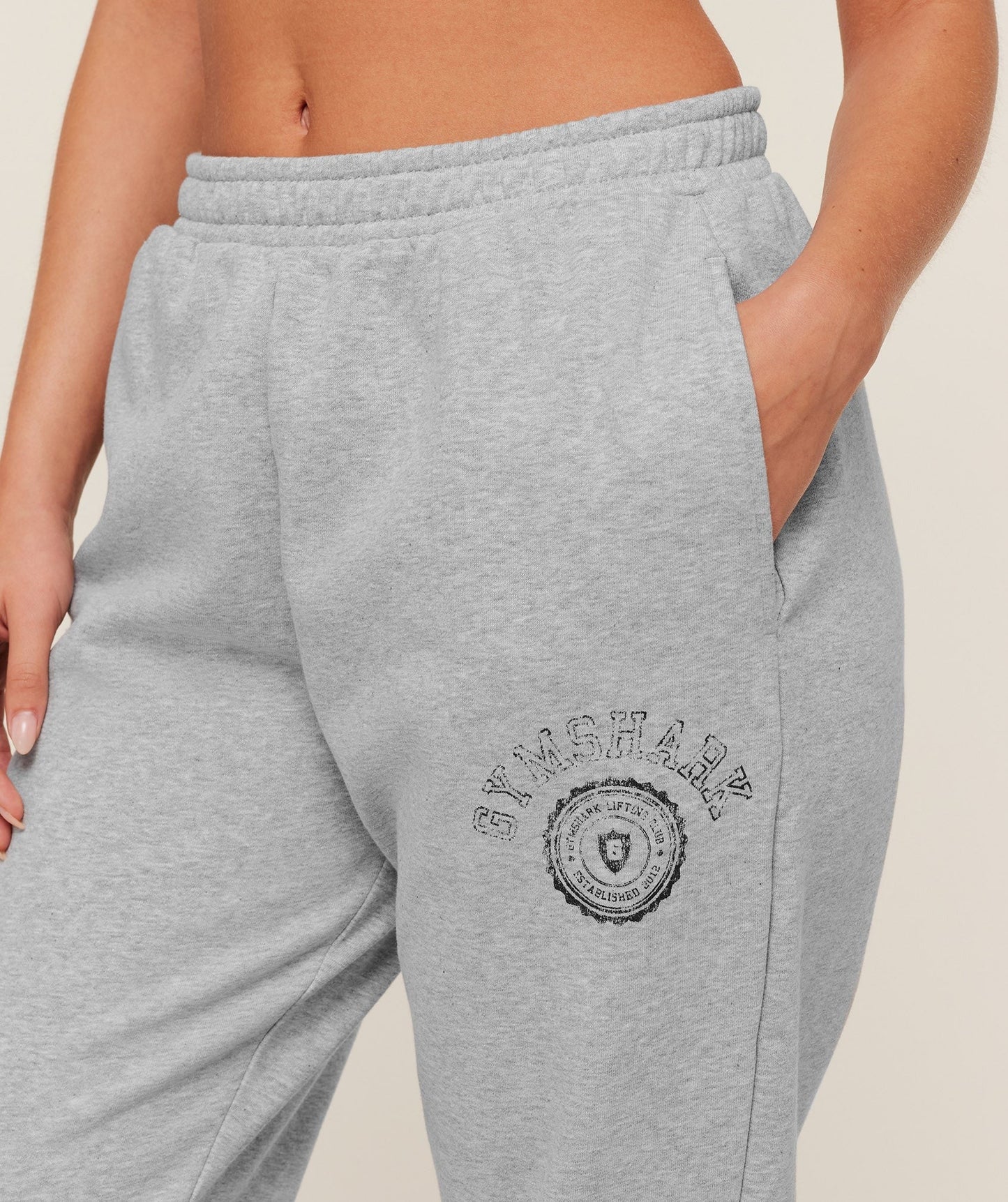 Gymshark Worn Crest Graphic Joggers - Light Grey Core Marl