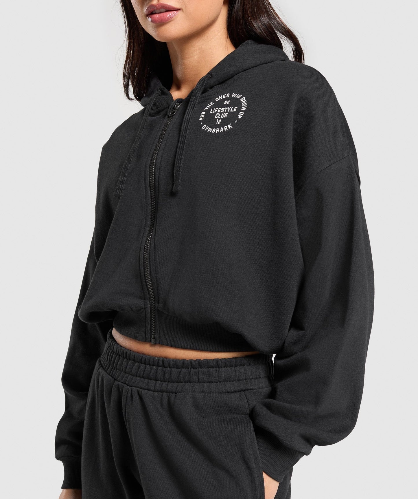 Gymshark Lifestyle Club Graphic Zip Up Hoodie - Black