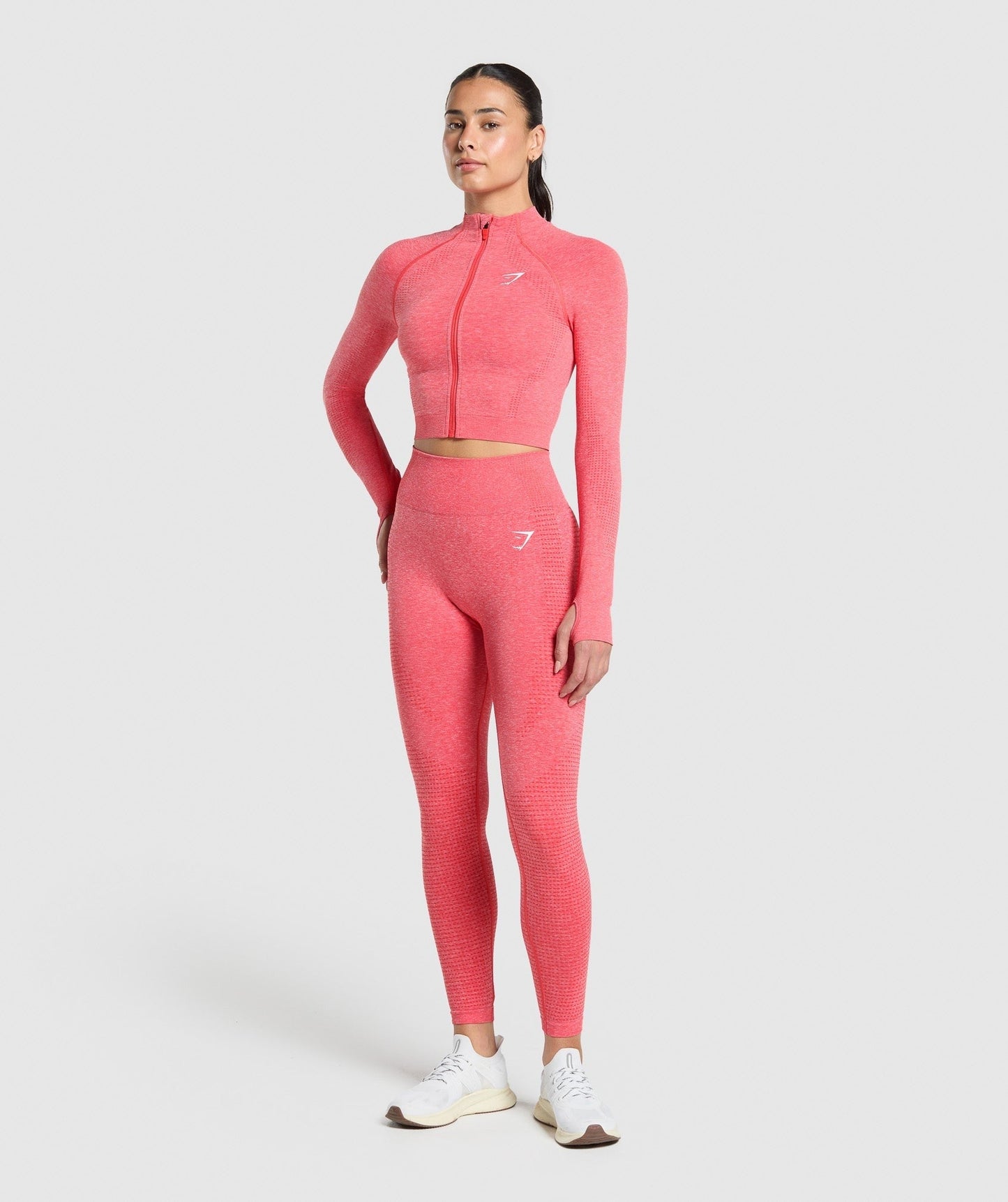 Gymshark Vital Seamless Midi Zip 2.0 Pullover - Coral Red/Marl