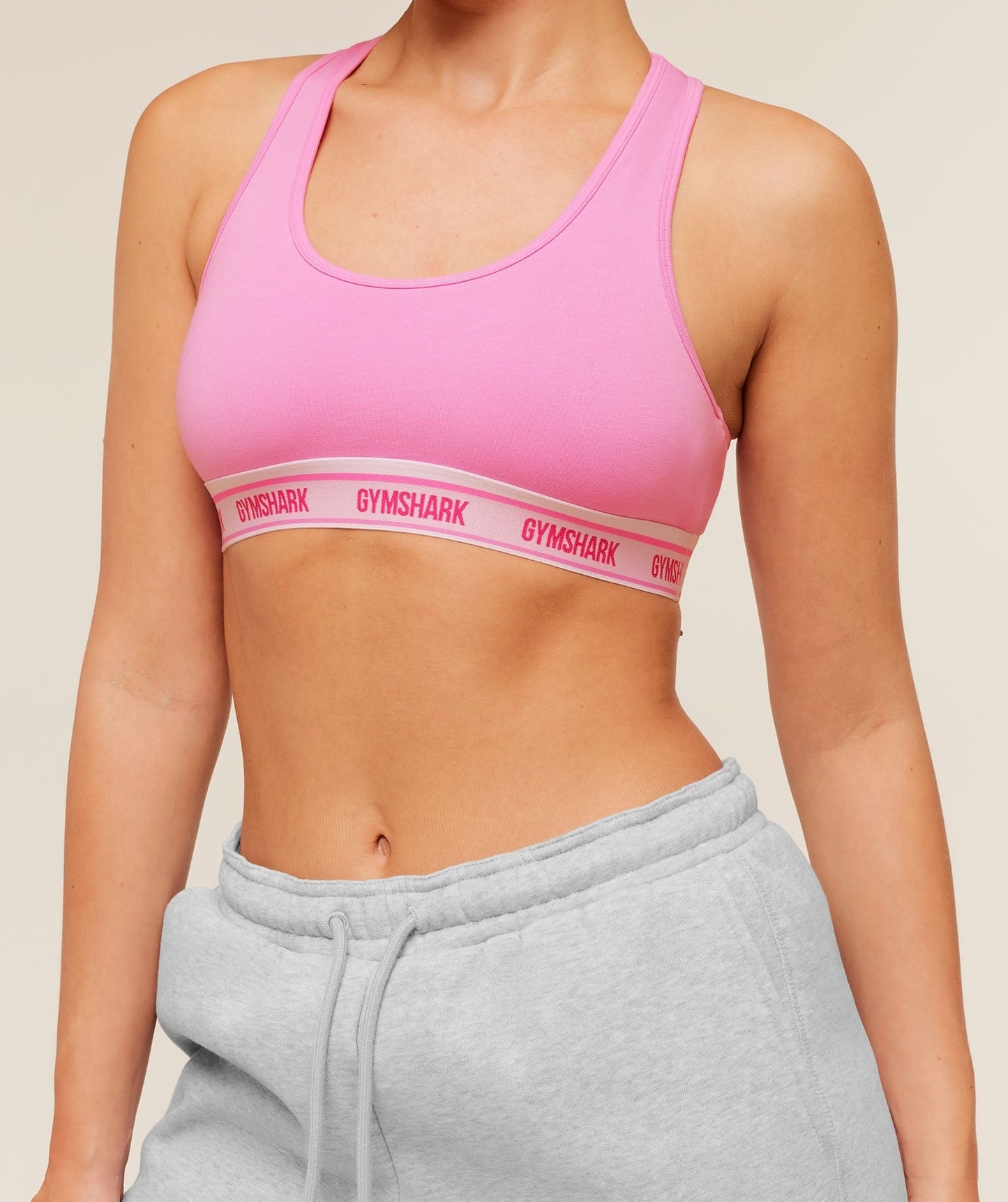 Gymshark Elastic Branded Racerback Cotton Bralette - Focus Pink