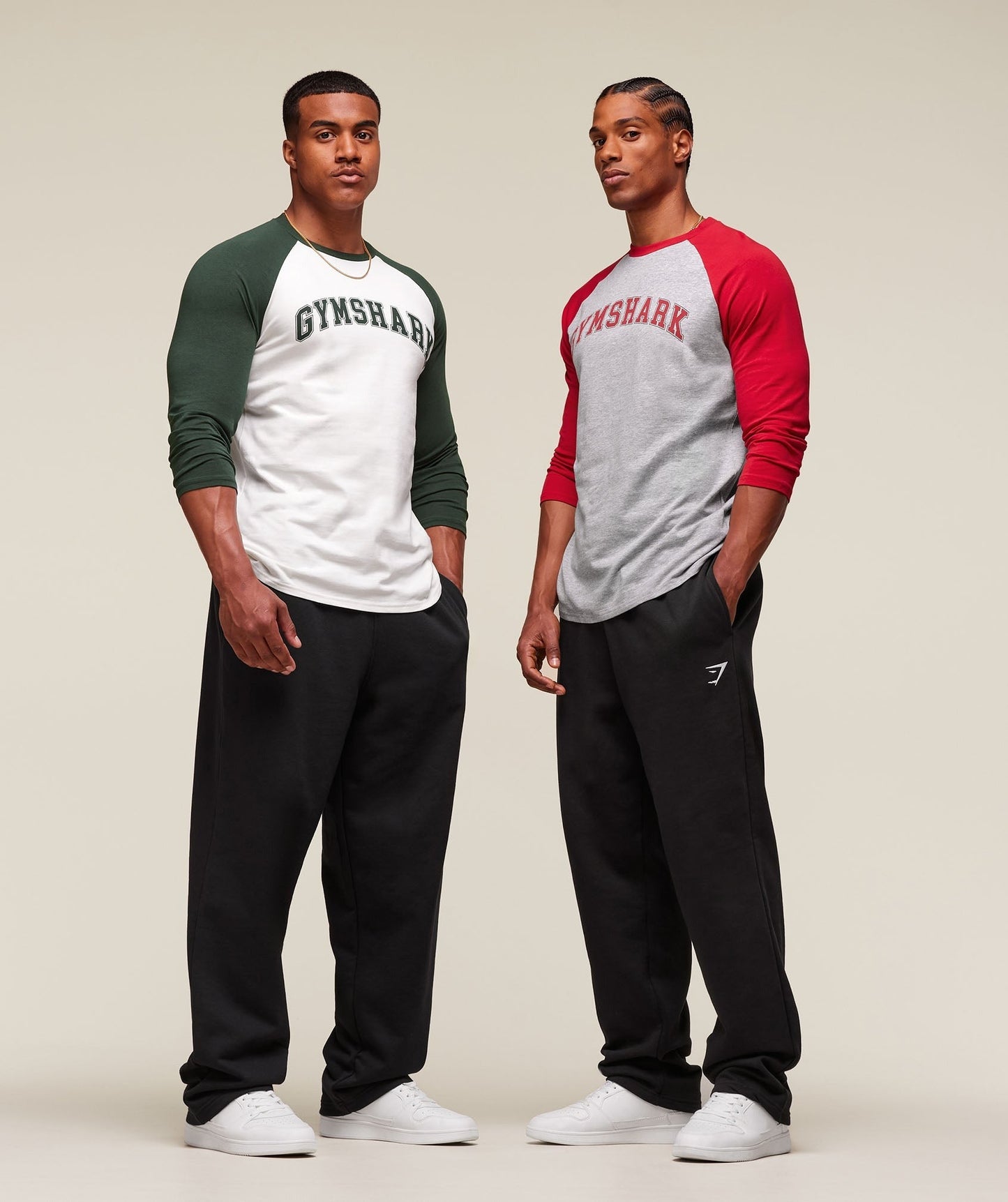 Gymshark GSLC Raglan 3/4 Sleeve T-Shirt - Light Grey Core Marl/Conditioning Red