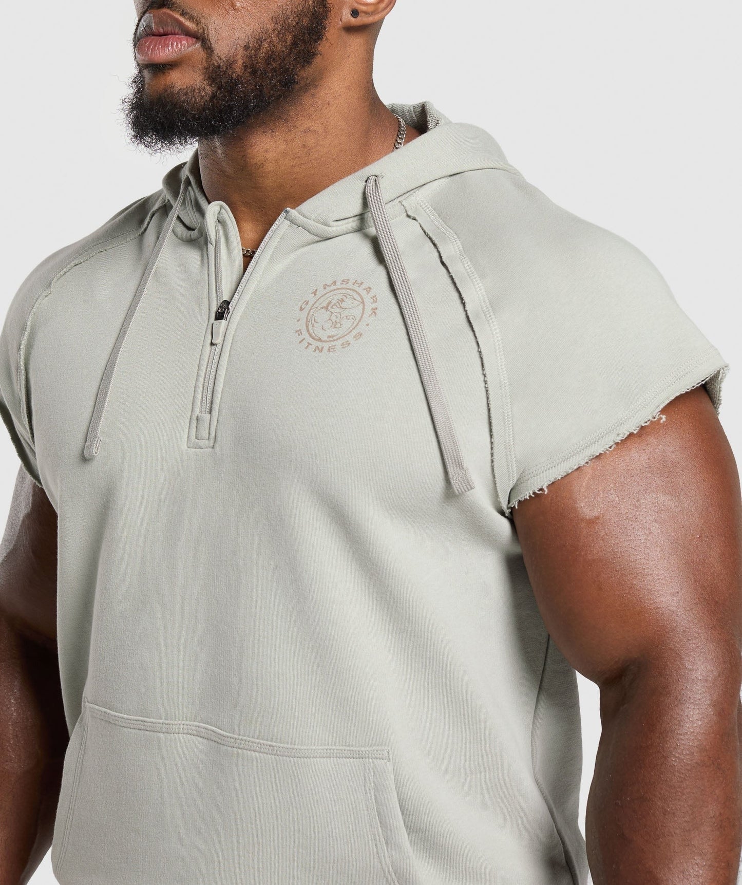 Gymshark Legacy 1/4 Zip Cap Sleeve Hoodie - Stone Grey
