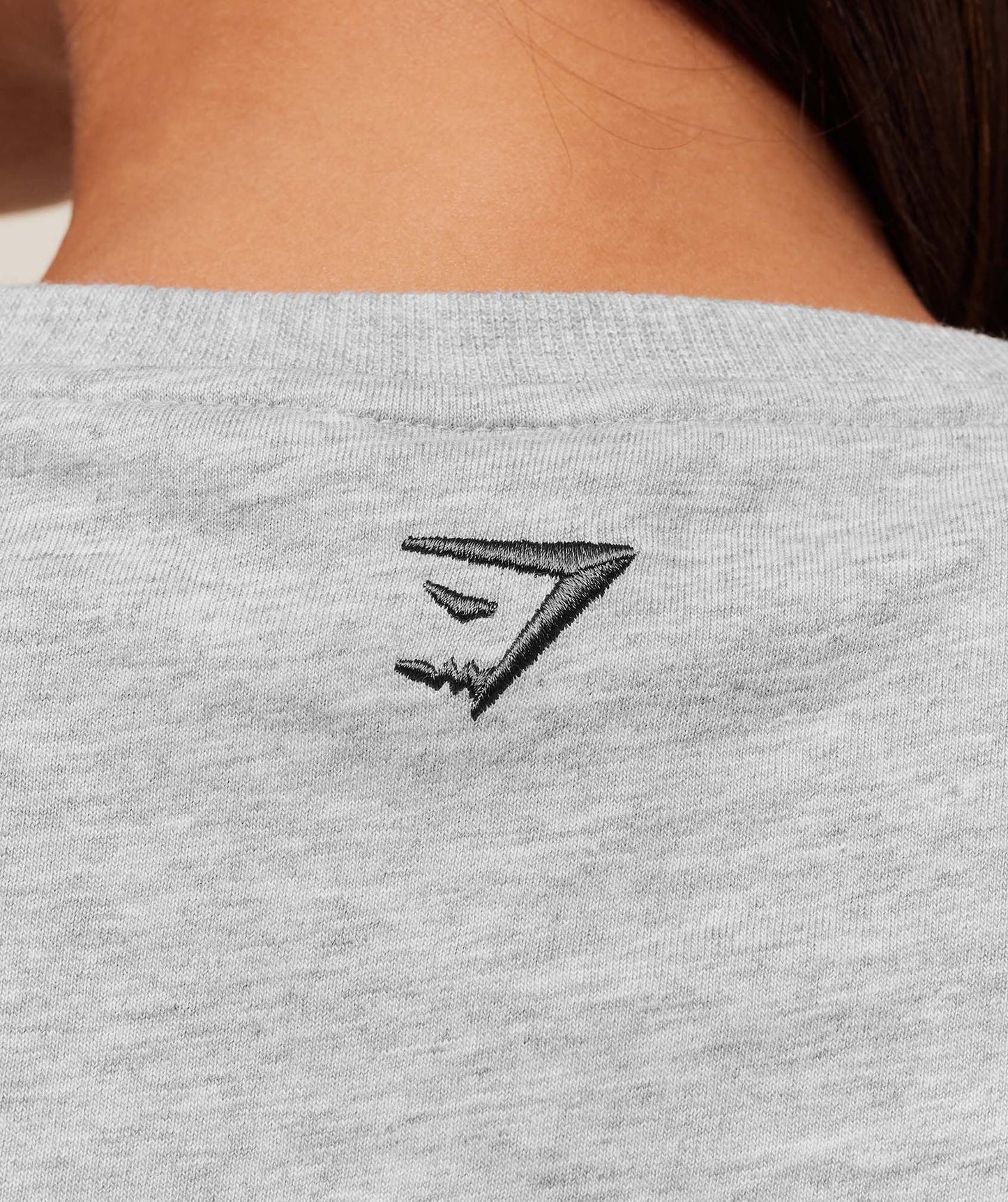 Gymshark Fitness Embroidered Graphic Oversized Crop Top - Light Grey Core Marl