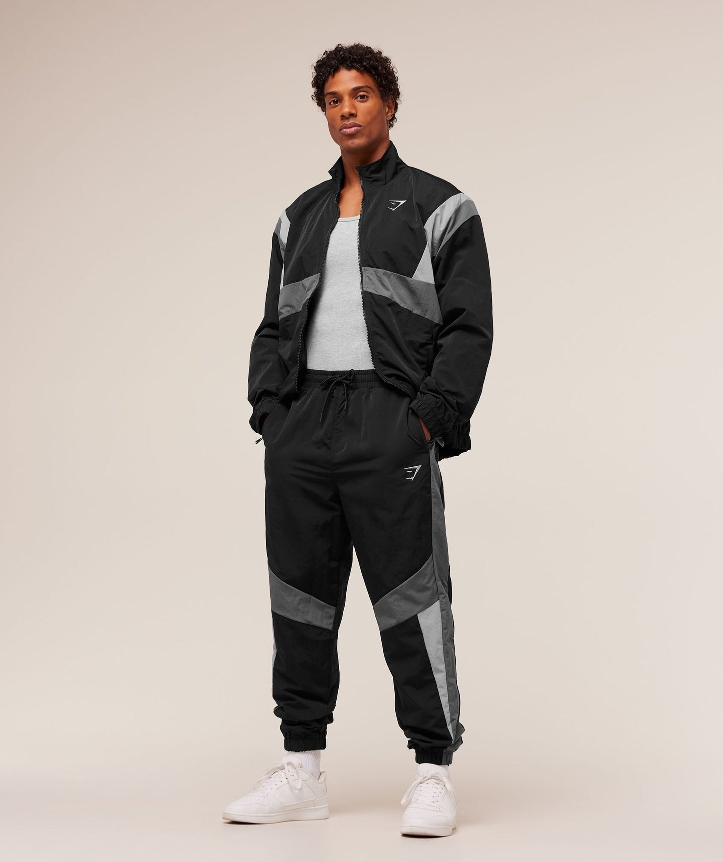 Gymshark Retro Track Jacket - Black/Dark Grey/Smokey Grey