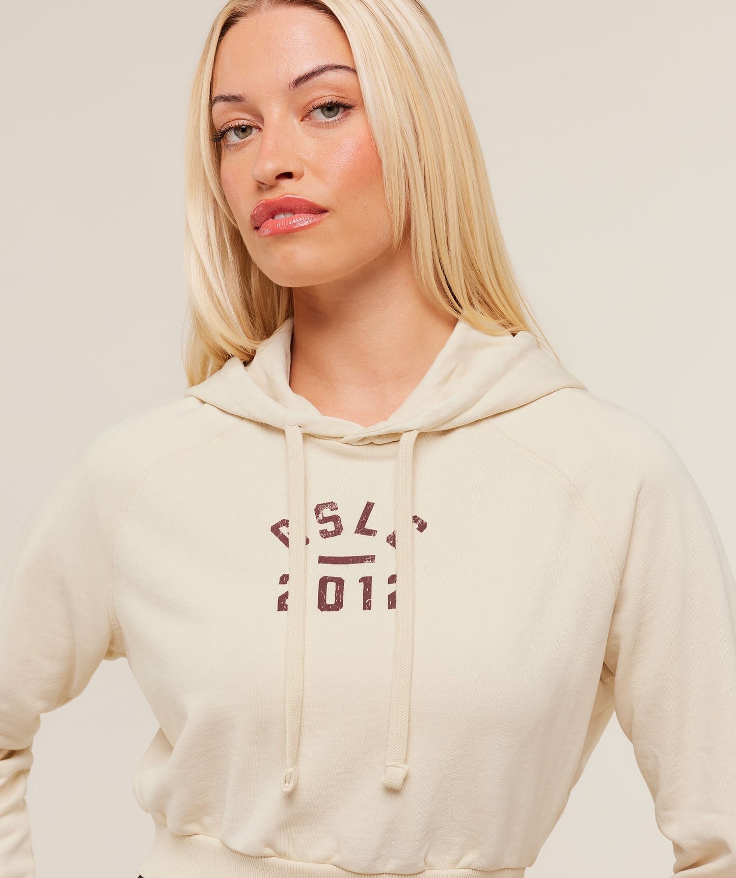 Gymshark Lifting Club 2012 Graphic Cropped Hoodie - Stone Beige/Wash