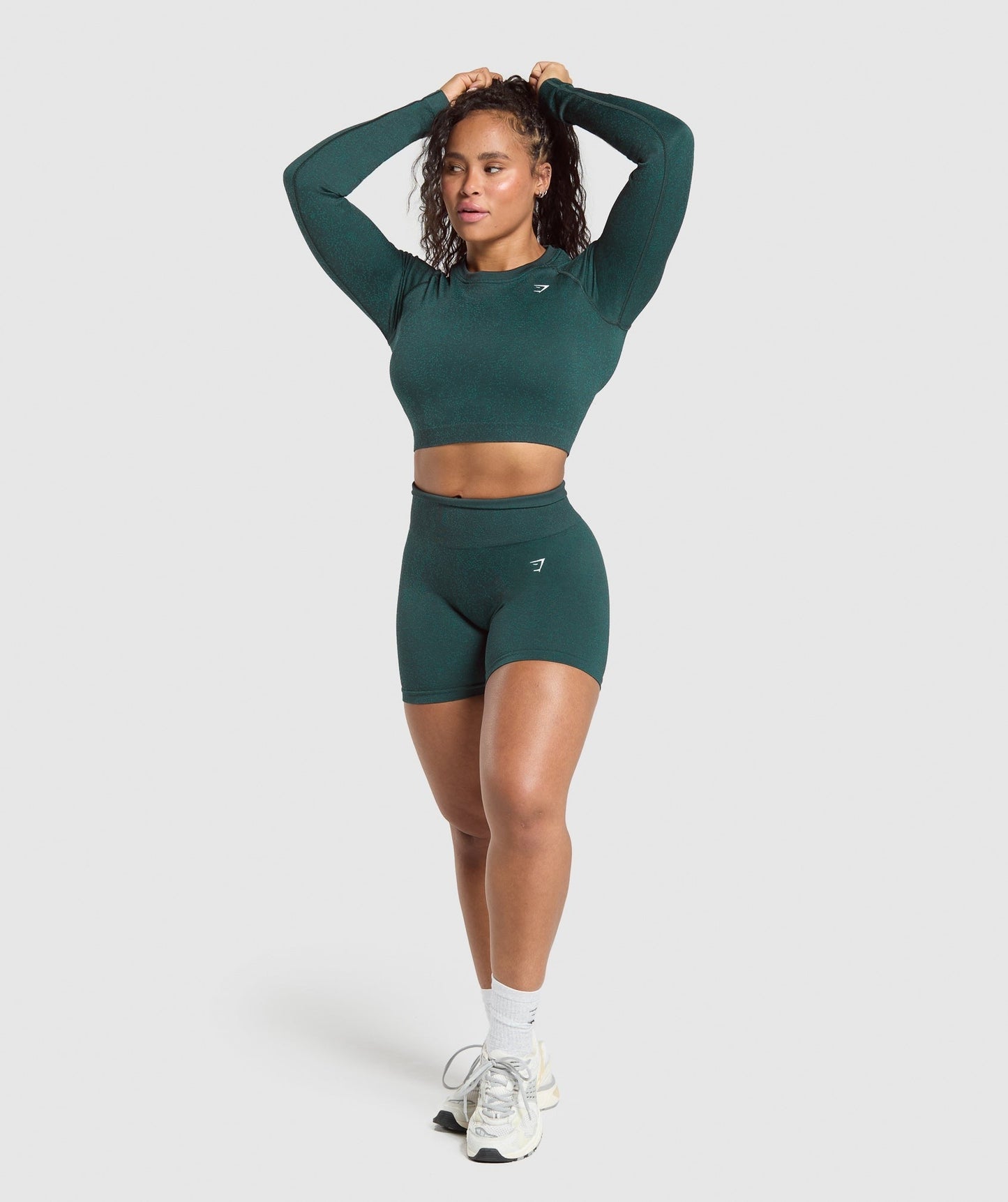 Gymshark Adapt Fleck Seamless Long Sleeve Crop Top - Darkest Teal/Functional Teal