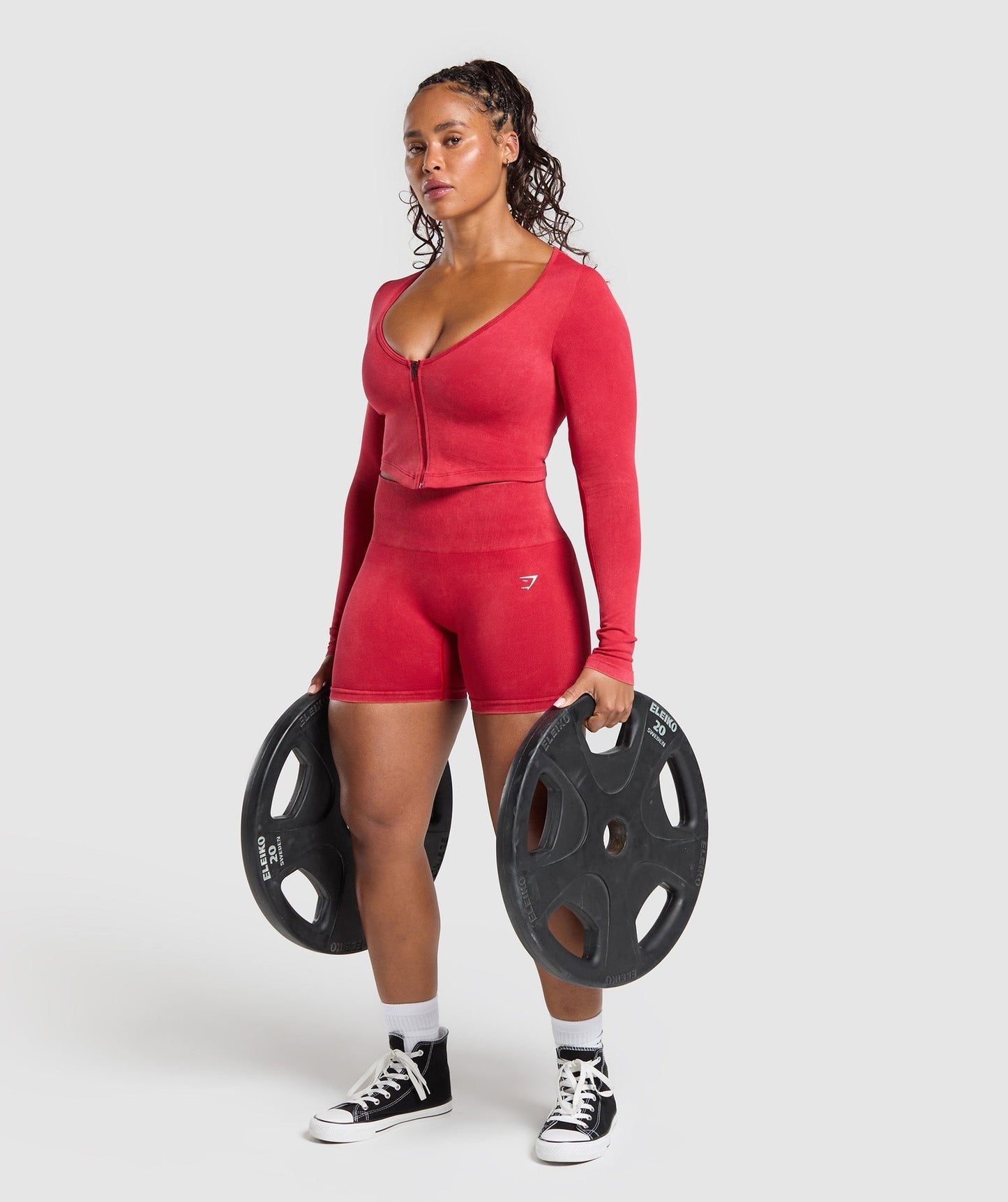 Gymshark Gains Seamless Washed Zip Up Jacket - Carmine Red