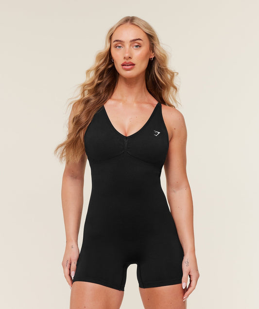 Gymshark Lift Seamless Strappy All in One - Black/Black Marl