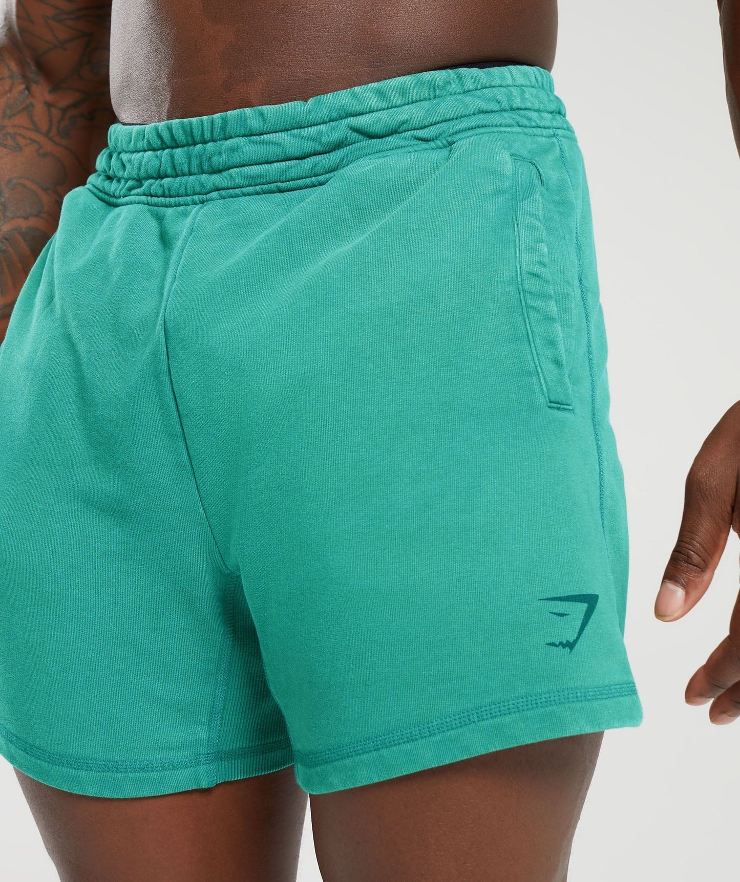 Gymshark Heritage 5" Shorts - Capri Blue/Acid Wash Small Ball