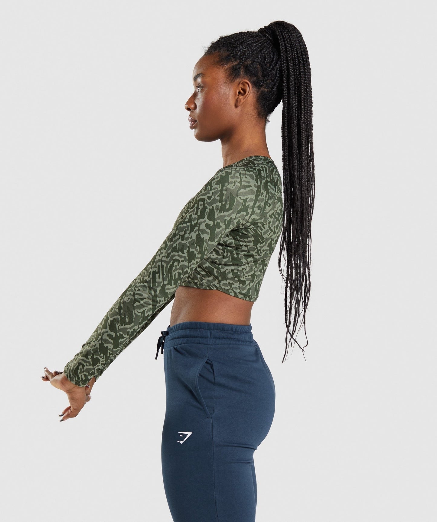 Gymshark Training Long Sleeve Crop Top - Green Print