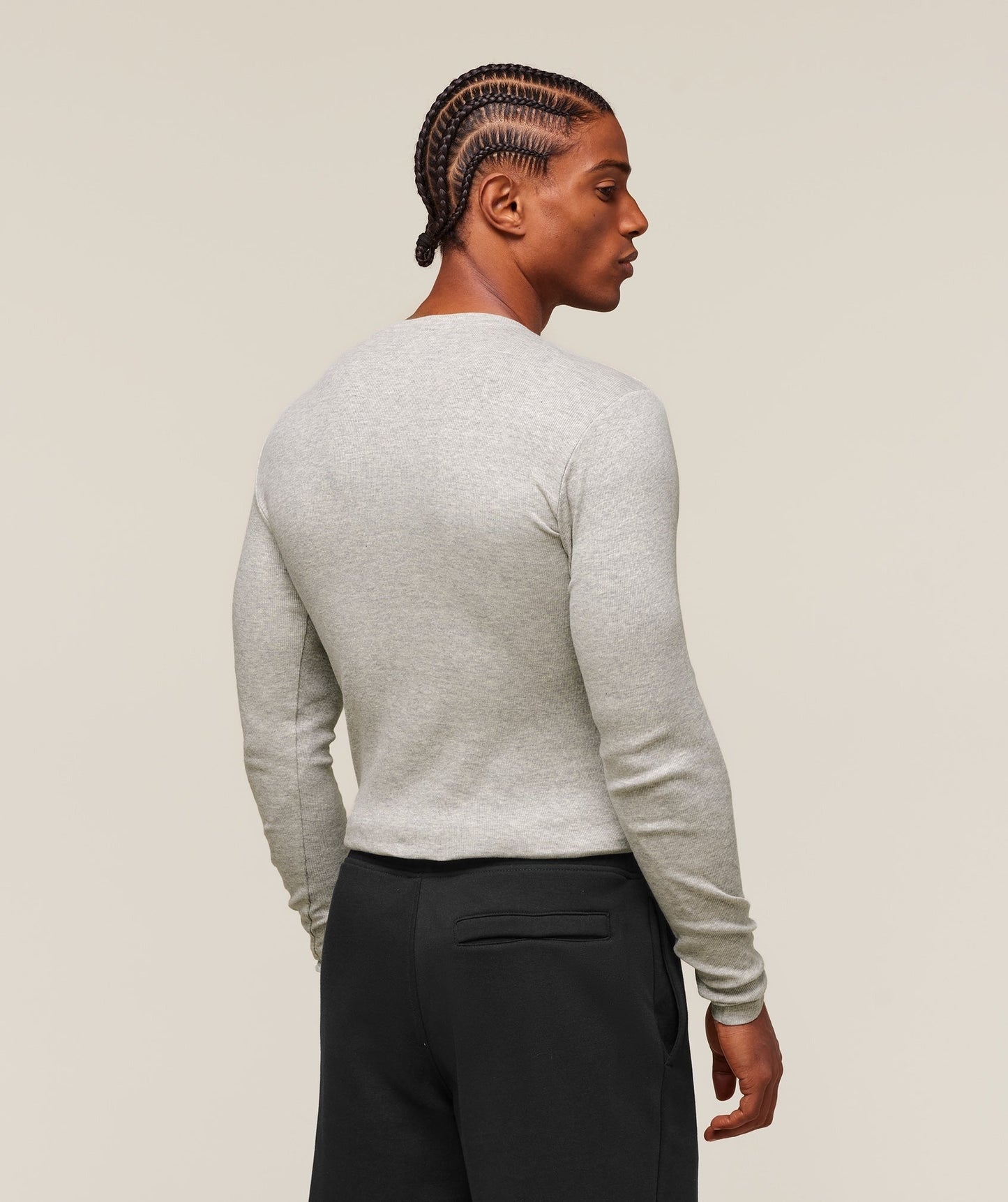 Gymshark Ribbed Long Sleeve T-Shirt - Stone Grey Marl