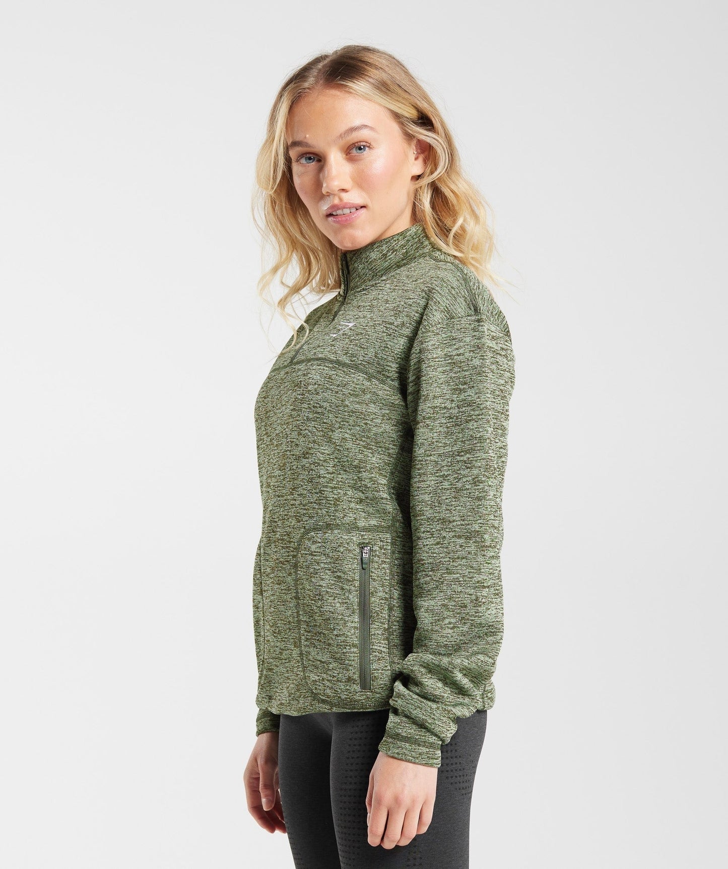 Gymshark Thermal Fleece 1/4 Zip Pullover - Winter Olive/Light Sage Green