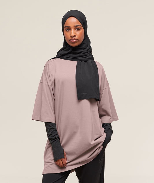 Gymshark Covered Longline Cotton T-Shirt - Washed Mauve