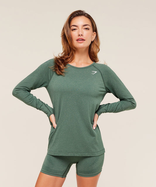 Gymshark Vital Seamless Light Long Sleeve Top - Obsidian Green Marl