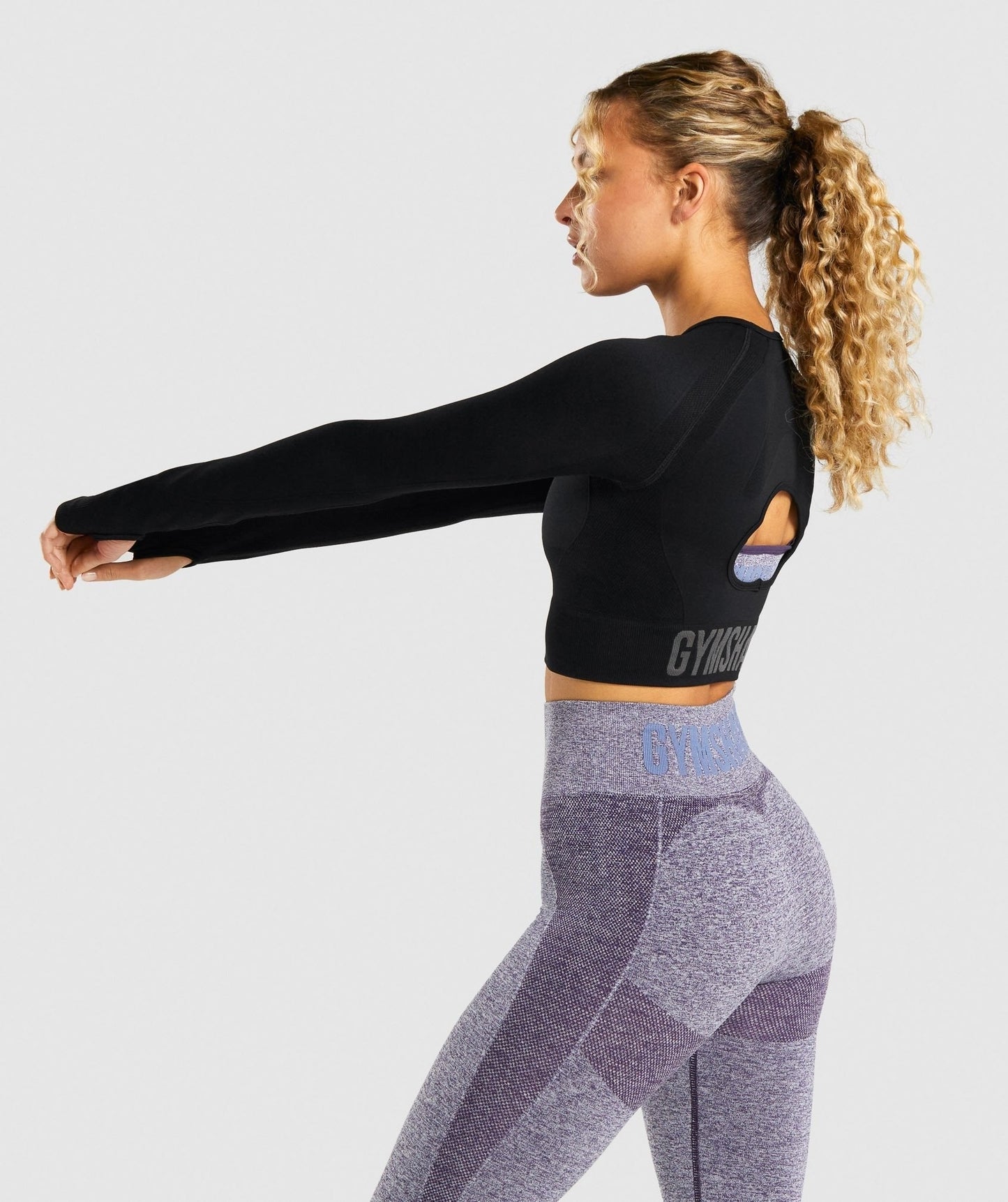 Gymshark Flex Sports Long Sleeve Crop Top - Black/Charcoal
