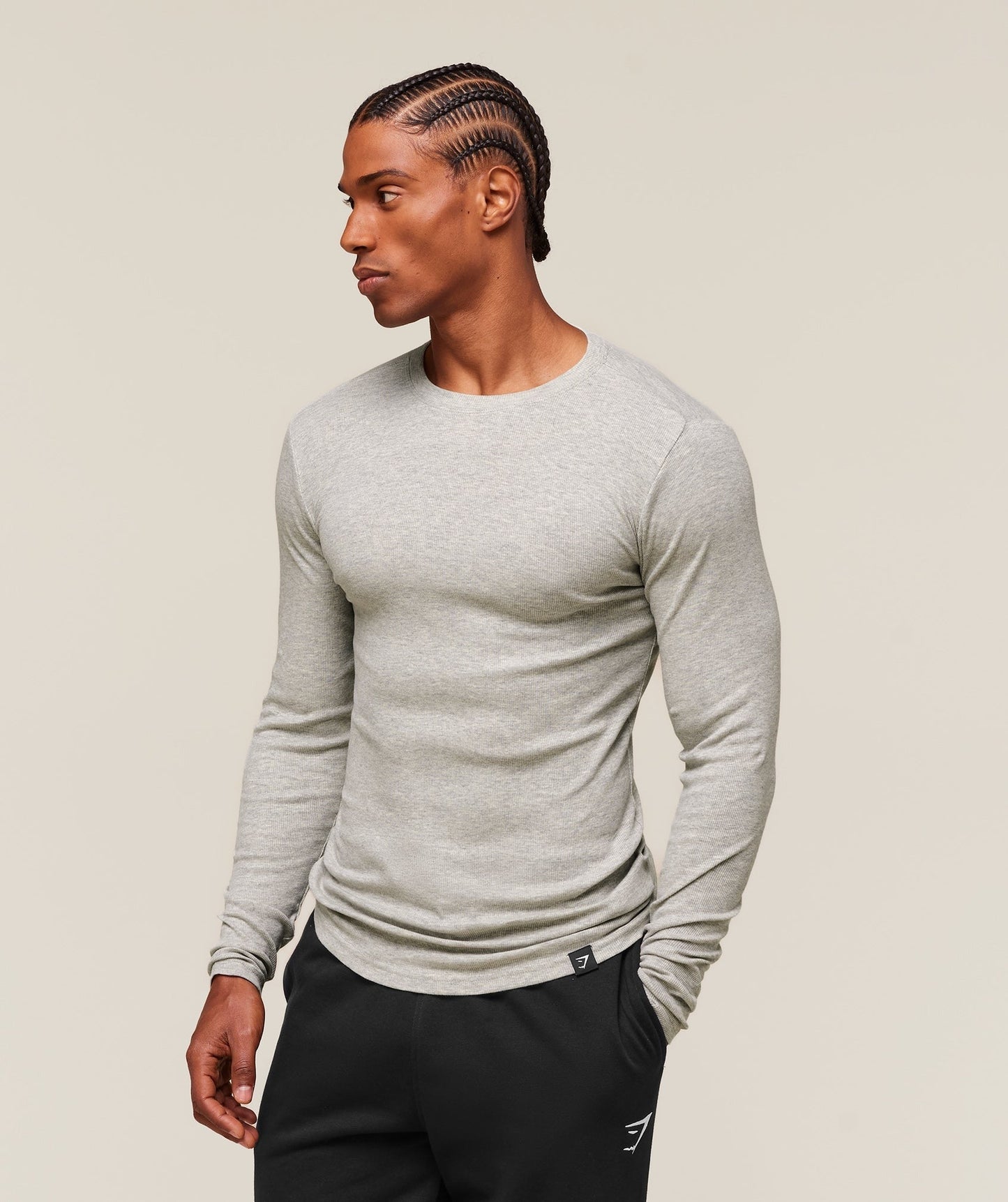 Gymshark Ribbed Long Sleeve T-Shirt - Stone Grey Marl