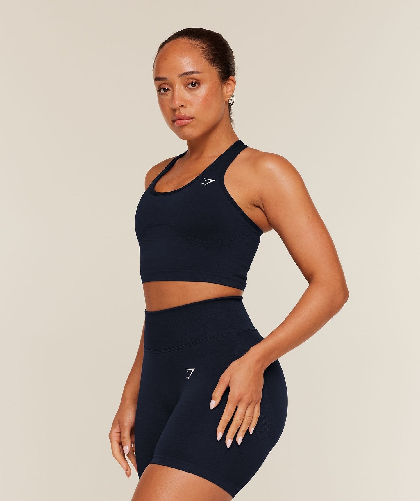 Gymshark Lift Seamless Midi Tank With Shelf - Midnight Blue/Black Marl