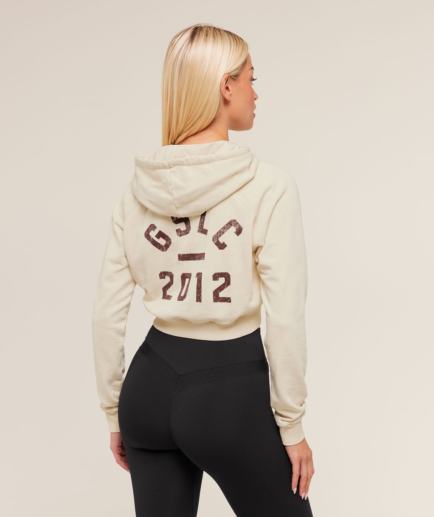 Gymshark Lifting Club 2012 Graphic Cropped Hoodie - Stone Beige/Wash