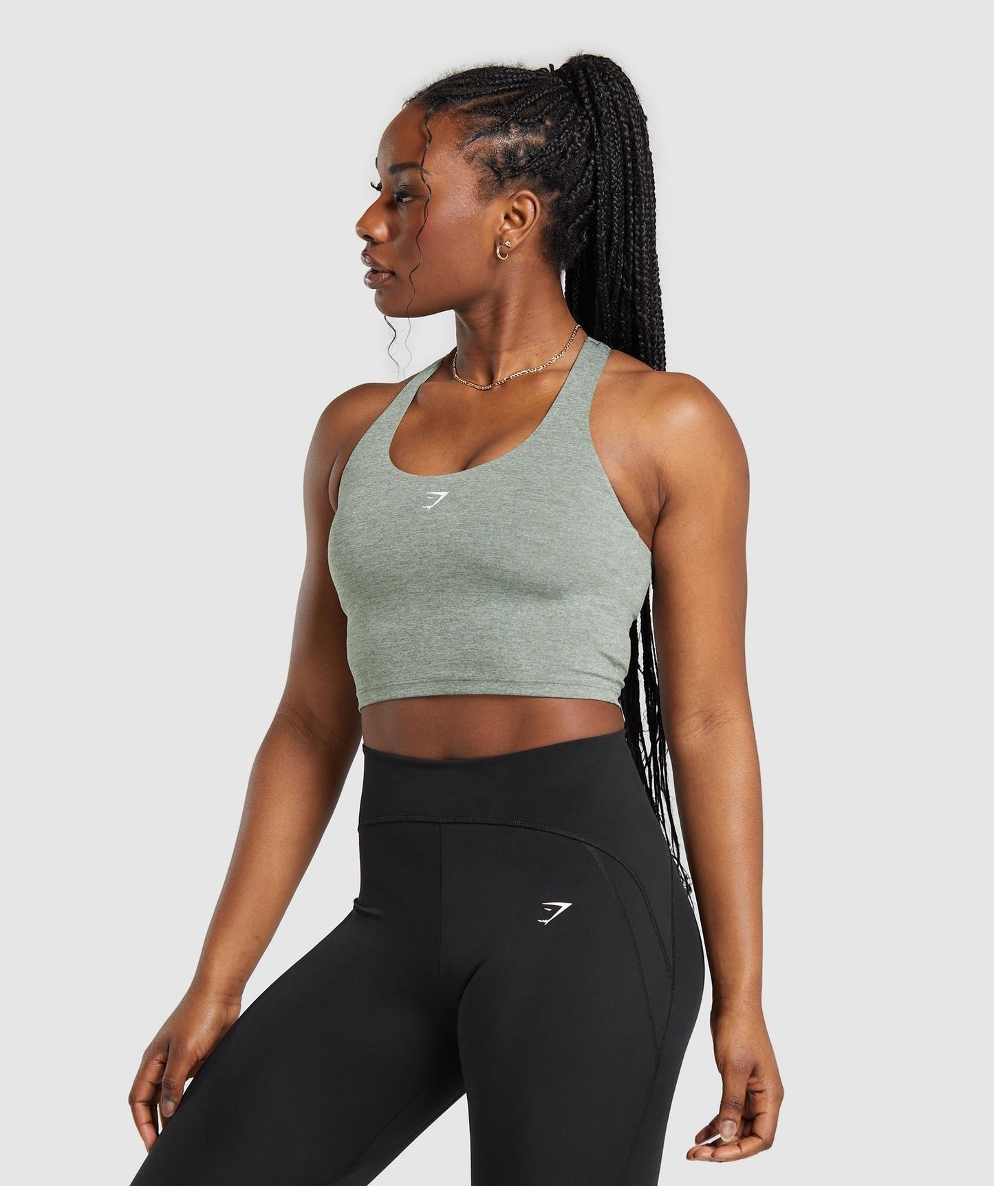 Gymshark Marl Racer Crop Tank With Shelf - Unit Green/Undyed Marl