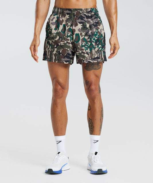 Gymshark Sport 5" Shorts - Cement Brown/Black Print