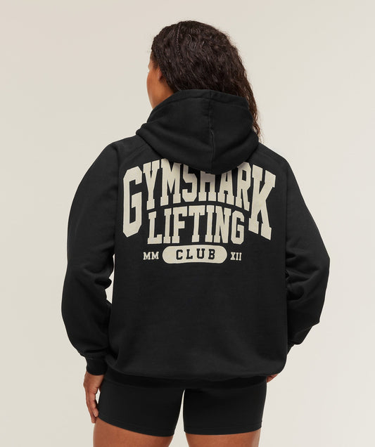 Gymshark Lifting Club Graphic Oversized Hoodie - Black/Soft White
