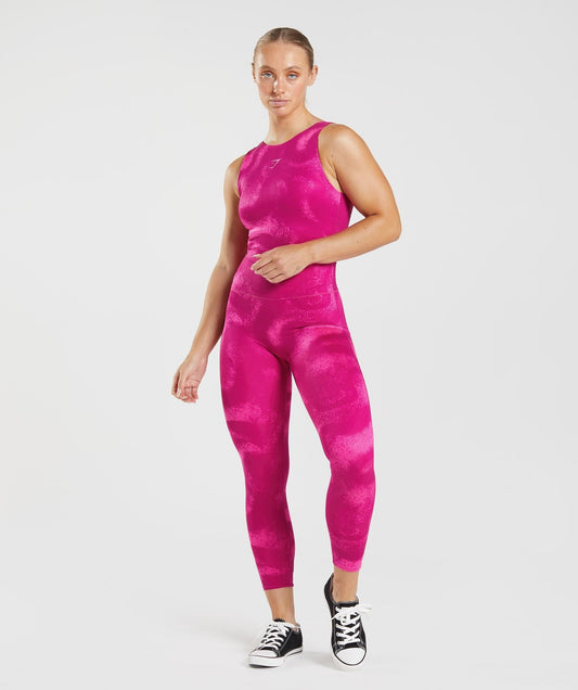 Gymshark GS Power Full Length All In One - Magenta Pink Print