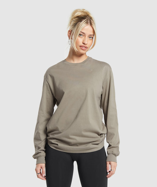 Gymshark Cotton Oversized Long Sleeve Top - Linen Brown