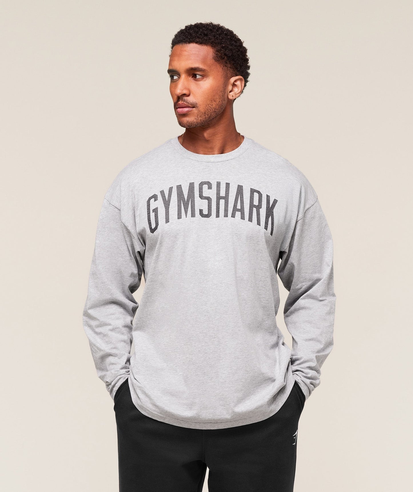 Gymshark Worn Graphic Long Sleeve T-Shirt - Light Grey Core Marl