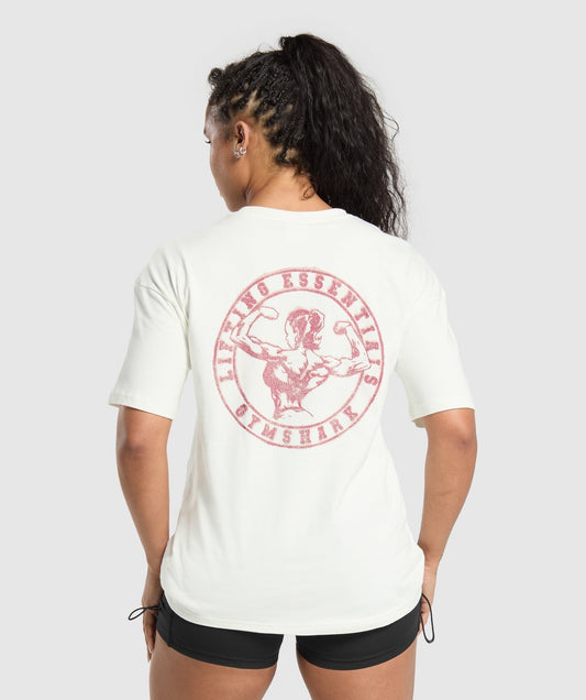 Gymshark Back Gains Graphic Oversized Tee - Soft White