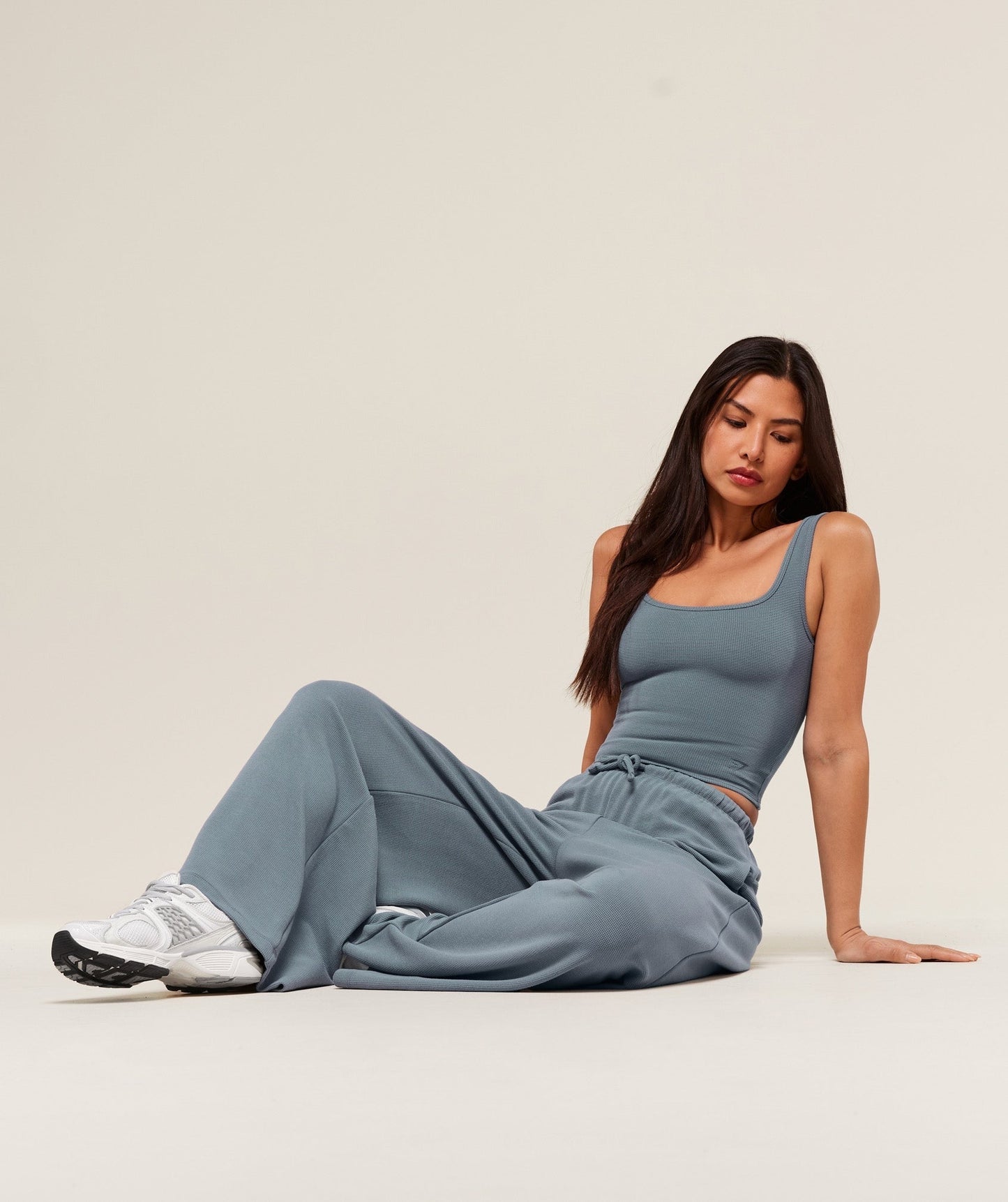 Gymshark Waffle Cropped Tank - Iron Blue