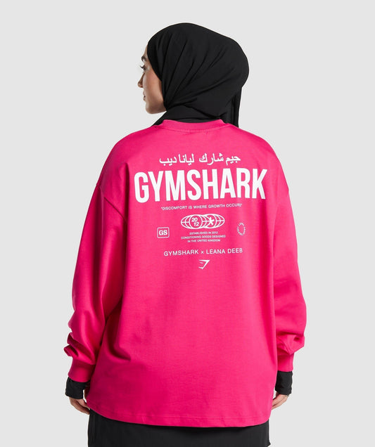 Gymshark GS X Leana Deeb Graphic Oversized Long Sleeve Top - Impact Pink