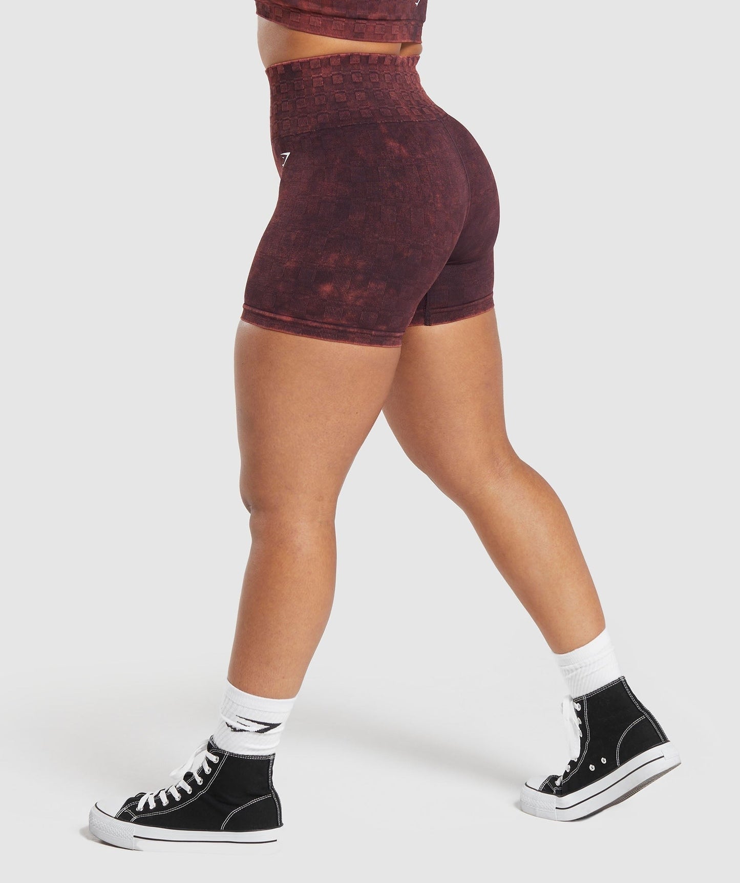 Gymshark Check Seamless Washed Shorts - Plum Brown