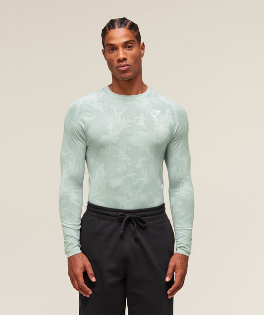 Gymshark Geo Seamless Long Sleeve T-Shirt - Morning Blue/Celeste Blue