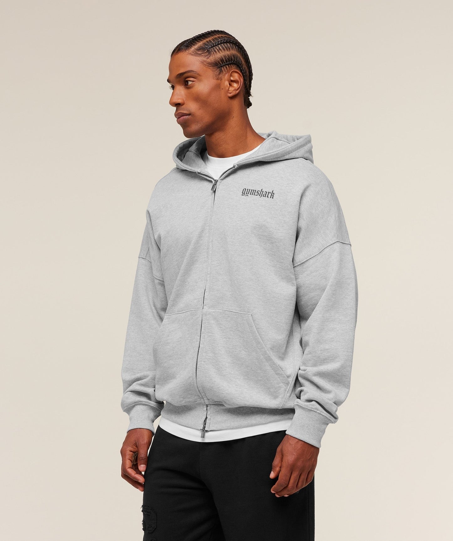 Gymshark Olde English Zip Up Hoodie - Soft Grey Marl