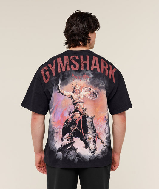 Gymshark Power x Frazetta Graphic T-Shirt - Black/Rust Red