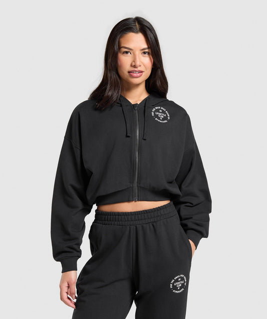 Gymshark Lifestyle Club Graphic Zip Up Hoodie - Black