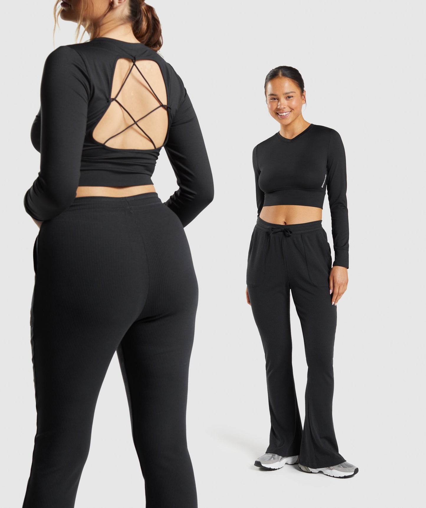 Gymshark Pause Open Back Long Sleeve Crop Top - Black