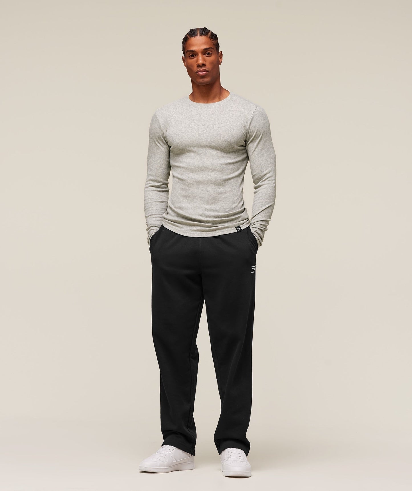 Gymshark Ribbed Long Sleeve T-Shirt - Stone Grey Marl