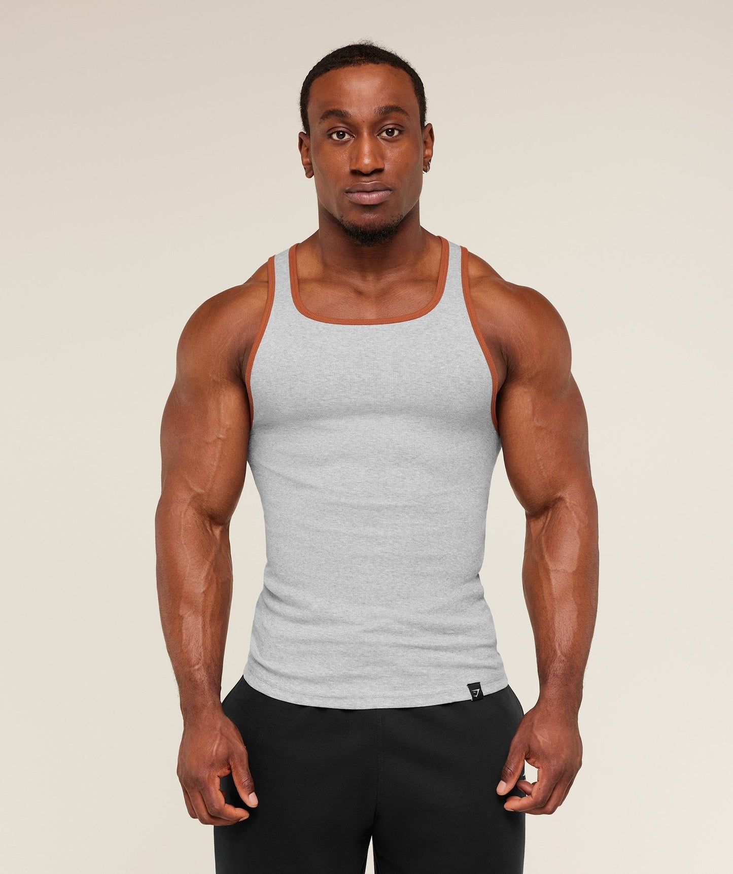 Gymshark Ribbed Tank 1PK - Light Grey Core Marl / Nutmeg Orange